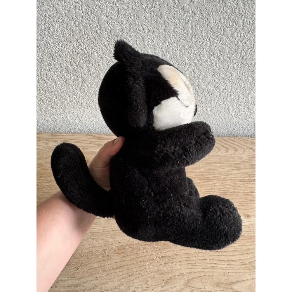 Felix the Cat Plush Stuffed Animal A&A Amusement Red Bow Vintage 7 inch Stained